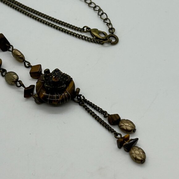 Nina Ricci For Avon Tiger Eye Necklace Dangle Floral Vintage Brass-tone - Picture 13 of 15